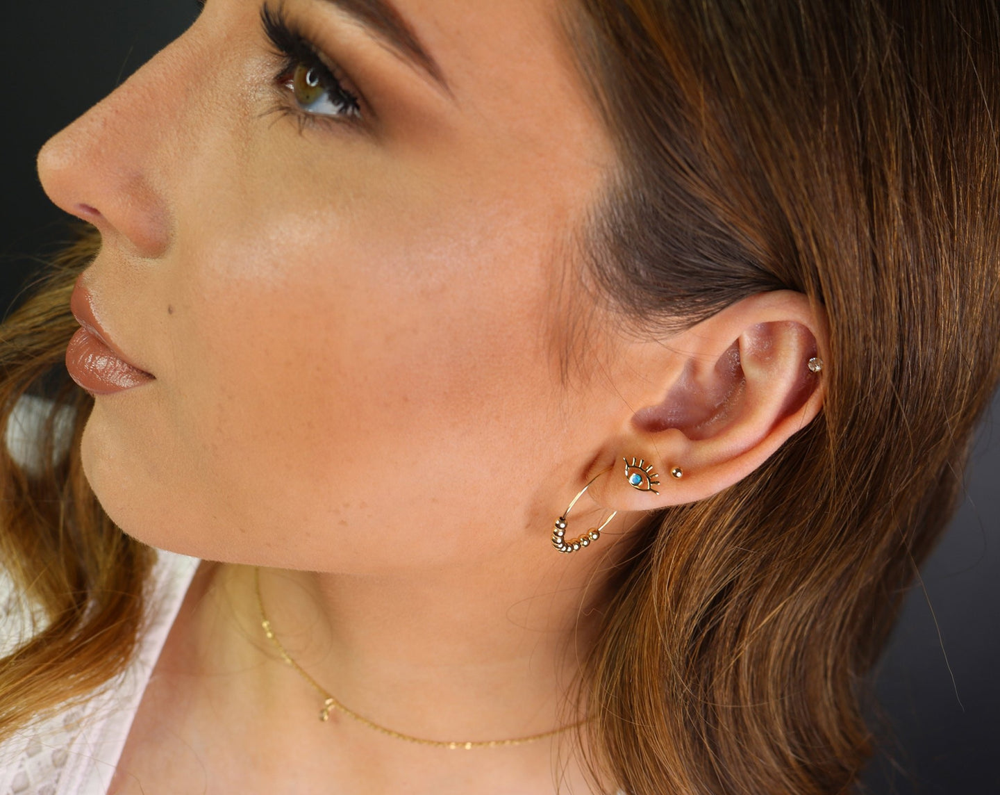 Beaded Hoop Earrings | Skinny Wire Bead Hoop